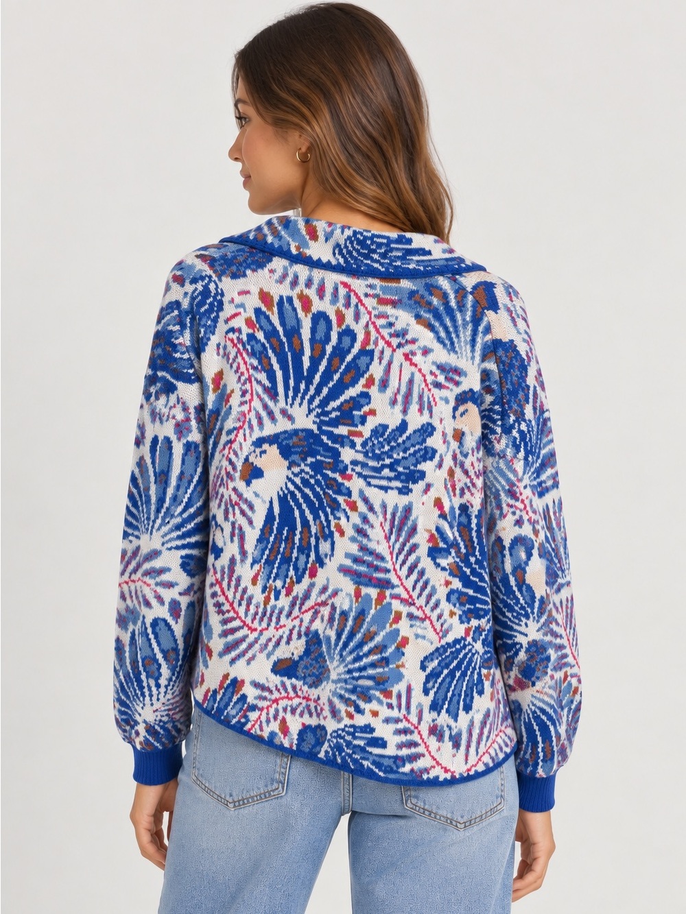 Farm Rio Blue Patterned Knit Cardigan Sweater - Picture 2 of 6